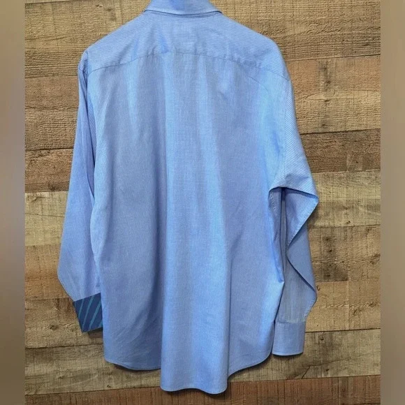 🌻 Tailorbyrd Light Blue Striped Cotton Button Down Shirt Men’s size XL - Picture 2 of 6
